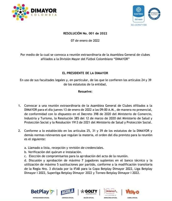 Asamblea de la Dimayor.