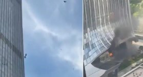 Así quedó la fachada del rascacielos más alto de Pekín tras el impacto de una avioneta