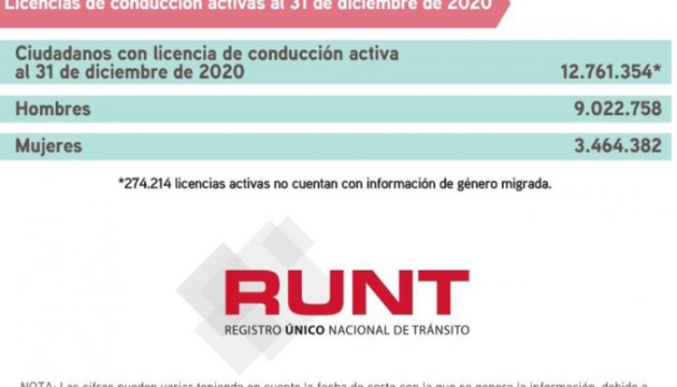 Cifras sobre el sector del tránsito en Colombia en 2020. / Gráfico: RUNT