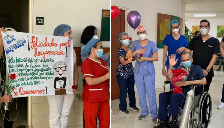Entre aplausos fue despedido Germán López del centro médico, este jueves. / Foto: Cortesía