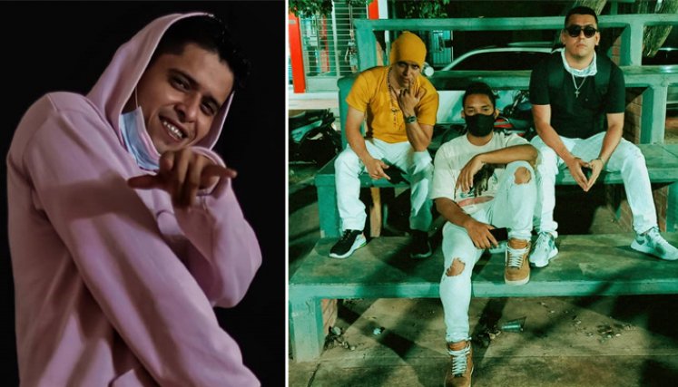 Stevez ‘El niño’ (de amarillo en la imagen derecha) en compañía de Senti Gm: productor vocal y el Dj Coco: productor instrumental de su sencillo. / Fotos: Instagram.
