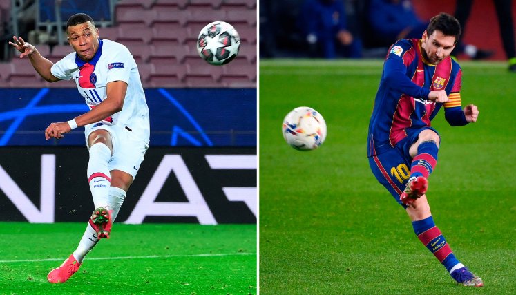 Kylian Mbappé, figura del PSG y Lionel Messi, estrella del Barcelona. 