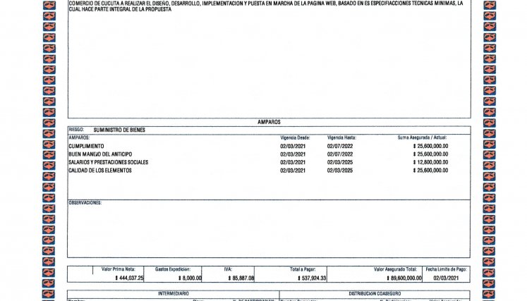 Póliza de cumplimiento del contrato.