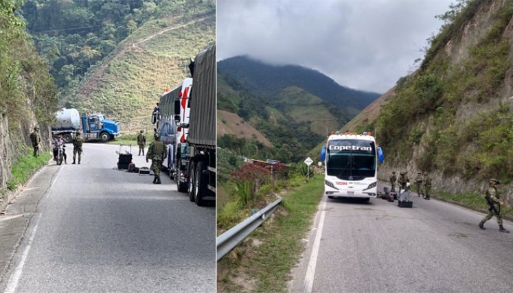 En la vía hacia Ocaña subversivos del Eln atravesaron un camión cisterna con un letrero de carro-bomba. / Foto: Cortesía