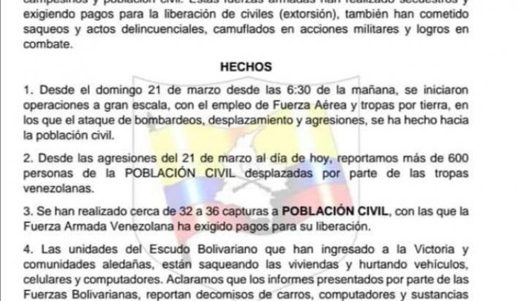 Comunicado de las disidencias de las Farc sobre lo que ocurre en la frontera.