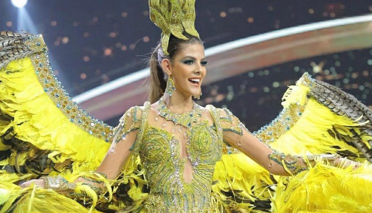 Natalia Manrique no cumplió su sueño en Tailandia, pero dejó en alto el  nombre de Colombia. El traje típico fue confeccionado por Diana Rolando.  / Foto: Instagram