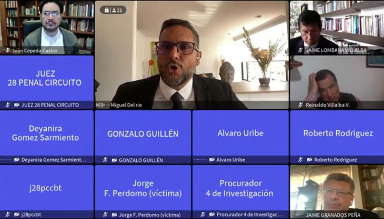 Aspecto de la audiencia virtual de ayer sobre el caso del exsenador Álvaro Uribe Vélez./Foto Colprensa