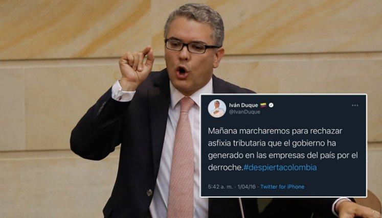 El presidente Duque cuando era senador invitó a marchar contra una reforma tributaria de su antecesor Juan Manuel Santos. / Foto: Archivo