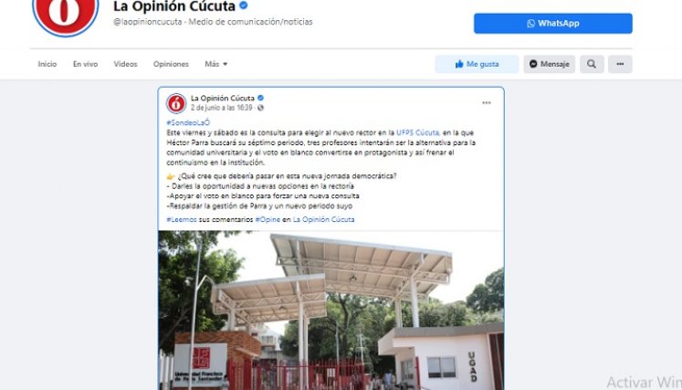 Resultados del sondeo sobre elecciones de la UFPS en Facebook.