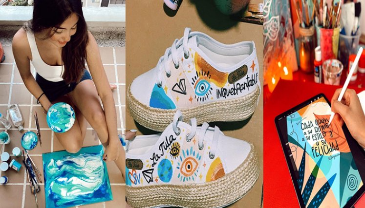 Angie Escobar, una emprendedora con sus pinturas./Foto: cortesía