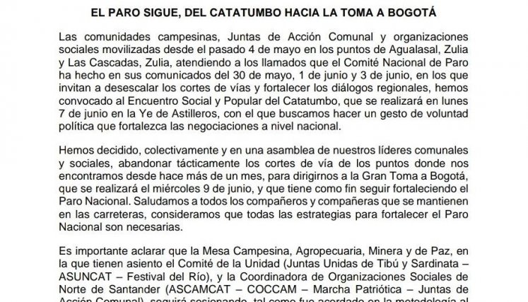 Comunicado Catatumbo