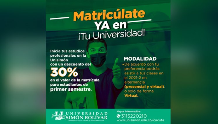 ¡Matricúlate ya en la Simón Bolívar! Inicio de clases 2 de agosto./Foto: cortesía