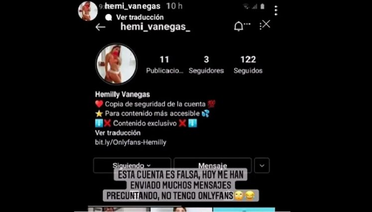 Esta es la cuenta falsa de Instagram.