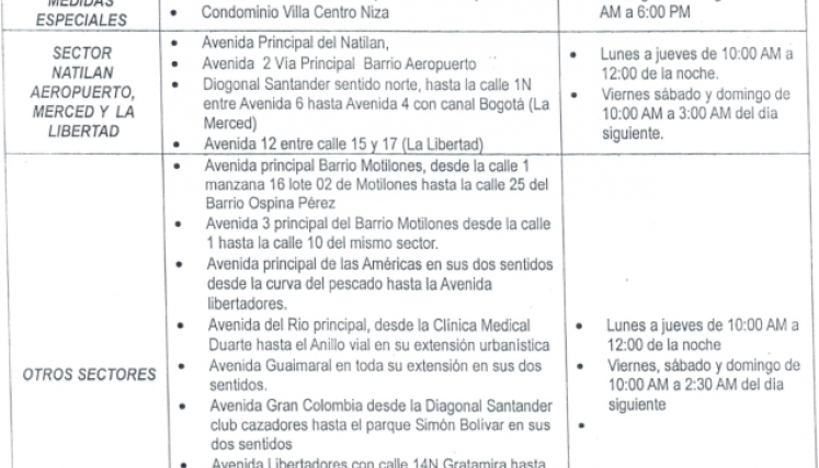 Horario para los establecimiento nocturnos. 