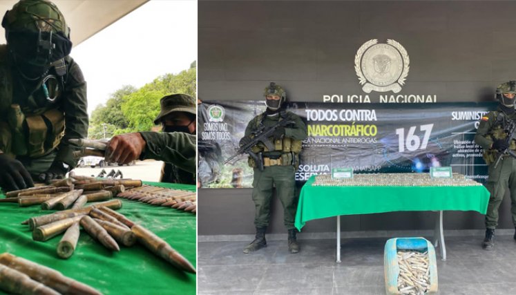 Esta munición es utilizada con fusiles de precisión Barret o ametralladora Browing entre otras armas que podrían ser utilizadas para disparar a las aeronaves que ejecutan actividades operativas en el Catatumbo, según la Policía. / Foto: Policía