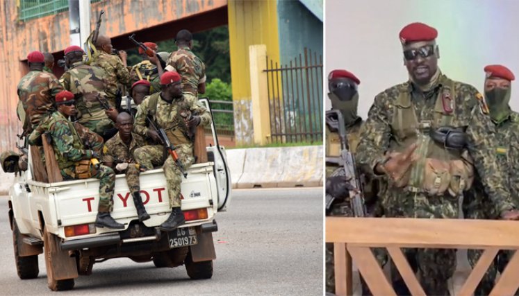 Una captura de pantalla tomada de imágenes muestra al coronel guineano Doumbouya pronunciando un discurso tras la captura del presidente de Guinea Conakry y la disolución del gobierno durante un golpe de Estado. / Foto: AFP