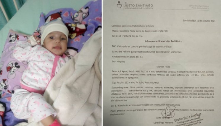 La bebé venezolana Victoria Zaray Contreras González requiere una operación urgente. / Foto: Cortesía