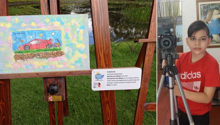 ‘‘Eco cars’ fue el nombre del dibujo del niño cucuteño Joel David Sepúlveda Soler, quien también es caricaturista./ Foto: Cortesía.
