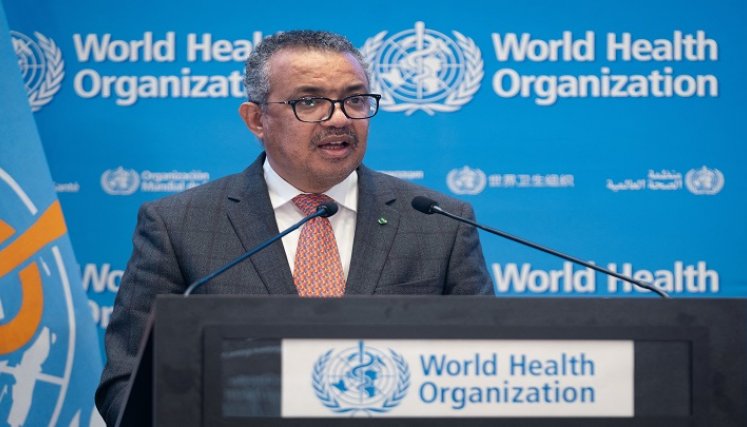 Director General de la OMS, Tedros Adhanom Ghebreyesus, dirigiéndose a la sesión especial de la Asamblea Mundial de la Salud en Ginebra./AFP