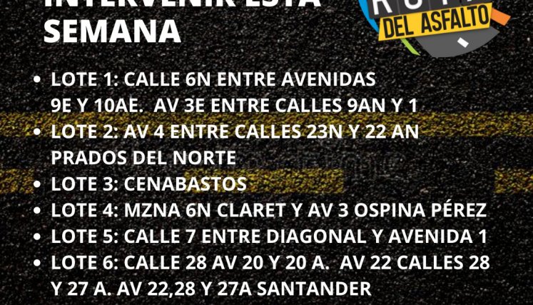 ‘La ruta del asfalto’ llegará a siete sectores esta semana.