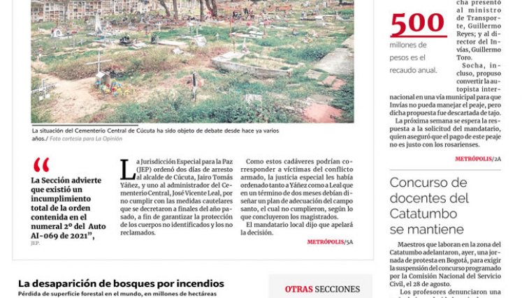 Portada del sábado, 20 de agosto de 2022