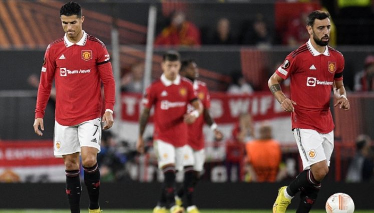 El rostro de  Cristiano Ronaldo lo dice todo. El Manchester United se vio sorprendido por la Real Saciedad en el primer duelo de la Liga Europa.
