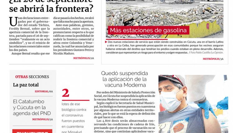 Portada del miércoles, 14 de septiembre de 2022