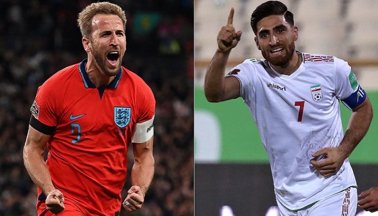  Harry Kane, delantero de la selección inglesa (izquierda) y Alireza Jahanbakhsh, mediocampista de Irán.