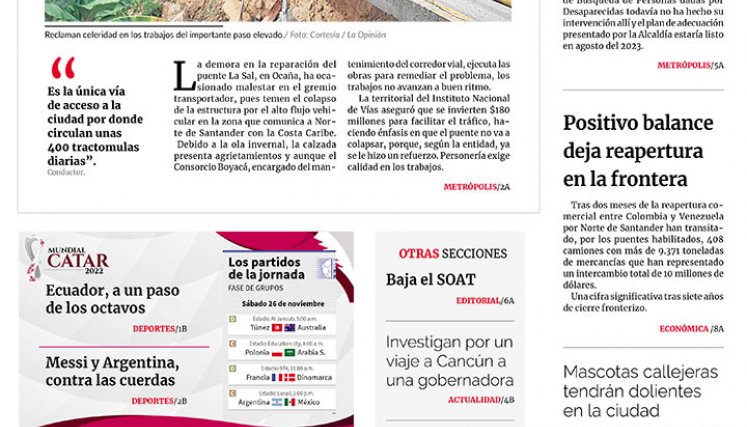 Portada  del 26 de noviembre de 2022