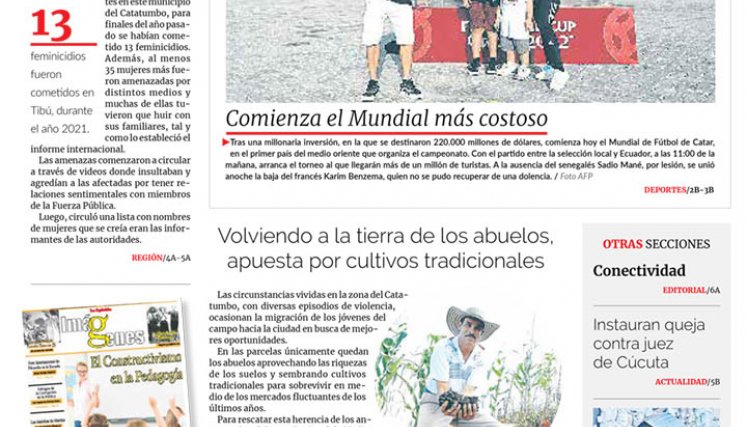 Portada del domingo, 20 de noviembre de 2022