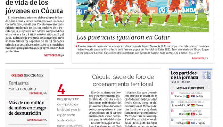 Portada del lunes, 28 de noviembre de 2022