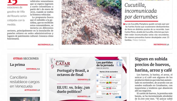 Portada del martes, 29 de noviembre de 2022