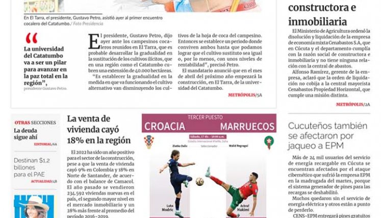 Portada del sábado, 17 de diciembre de 2022