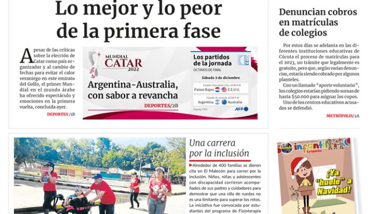 Portada del sábado, 3 de diciembre de 2022