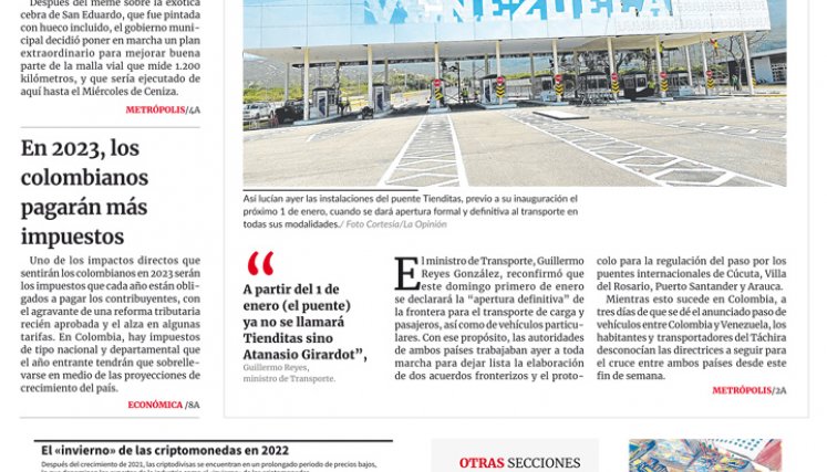 Portada del miércoles, 28 de diciembre de 2022