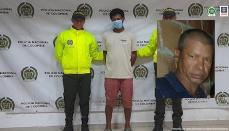 Milton Cesar Ávila Ávila  (con tapabocas y capturado)  Marco Antonio Pérez Molina (fotografía pequeña-la víctima). 