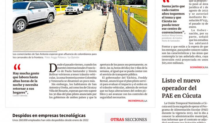 Portada del lunes 20 de febrero de 2023