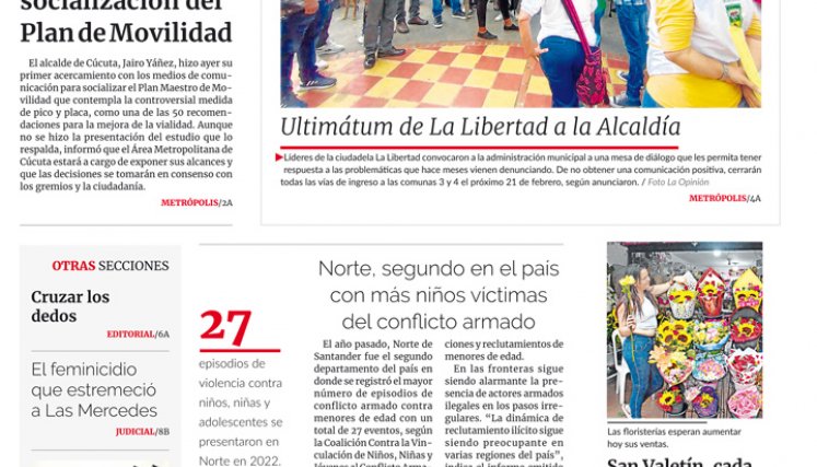 Portada del martes, 14 de febrero de 2023
