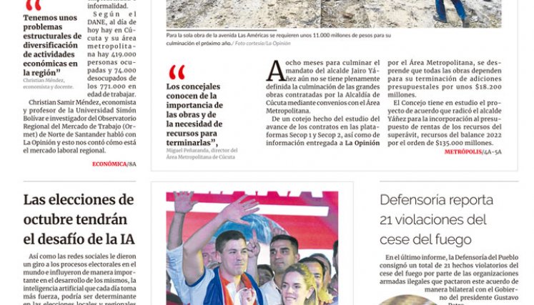 Portada impresa de La Opinión del 1 de mayo de 2023
