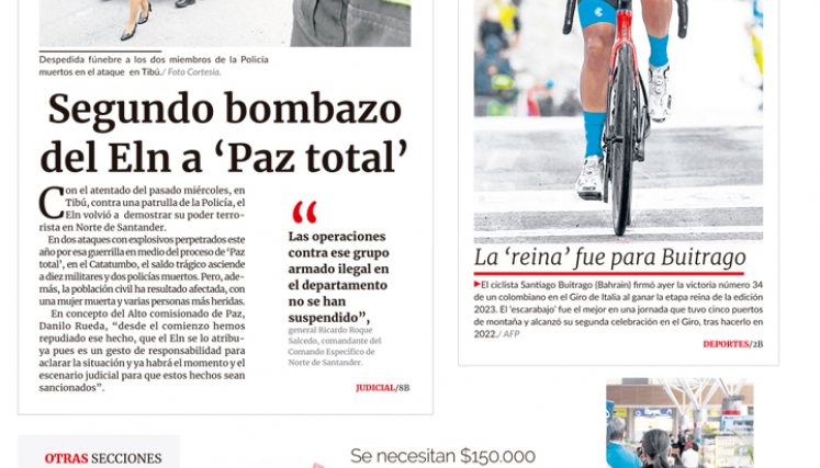 Portada La Opinión del sábado 27 de mayo de 2023