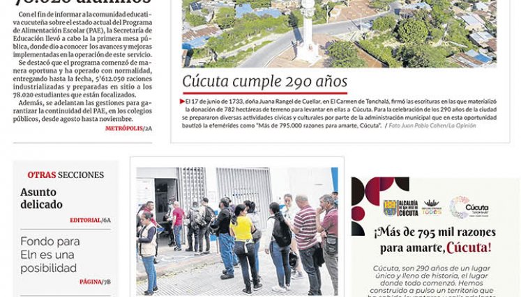 Portada del sábado, 17 de junio de 2023