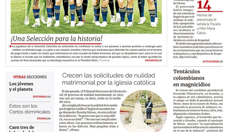 Portada del domingo, 13 de agosto de 2023