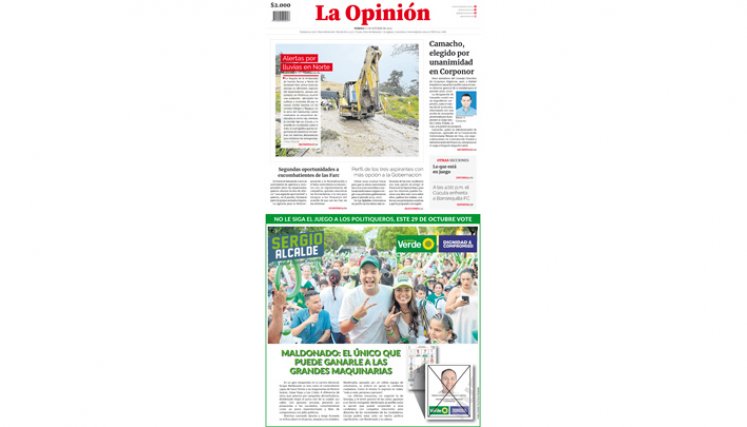 Portada del viernes, 27 de octubre de 2023