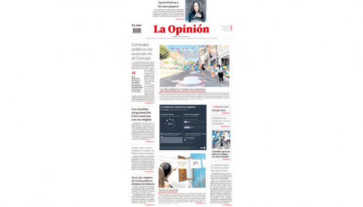 Portada La Opinión del lunes 27 de noviembre de 2023