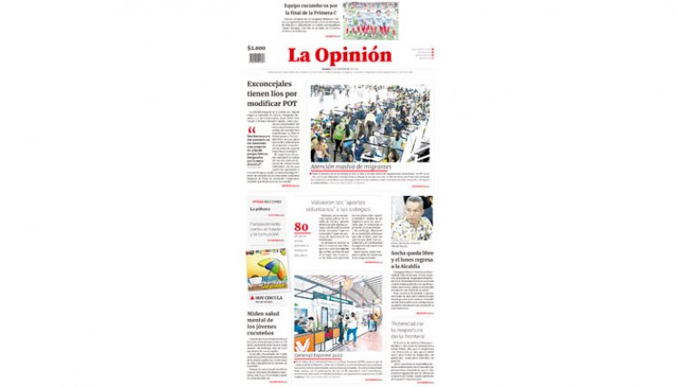 Portada impresa La Opinión del 25 de noviembre de 2023.