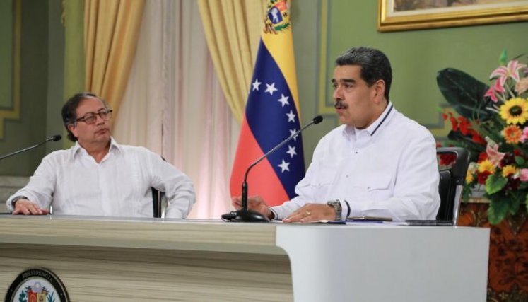 Los presidentes de Colombia y Venezuela, Gustavo Petro Urrego y Nicolás Maduro Moros, en el encuentro reciente en Caracas./Foto Colprensa