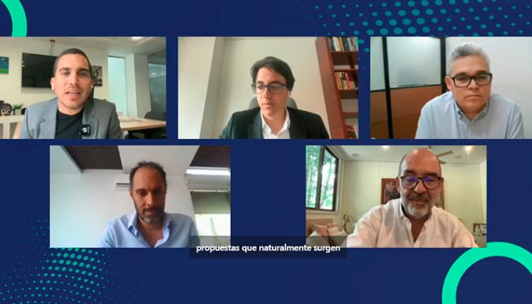 (Arriba) Cristian Verbel, CEO de La Opinión; Lucas Arboleda, experto en Derecho Administrativo y Energético; y René Mora, editor general de La Opinión. (Abajo) José Miguel González Ocampo, gerente de CENS-EPM y Camilo Sánchez, presidente de Andesco.