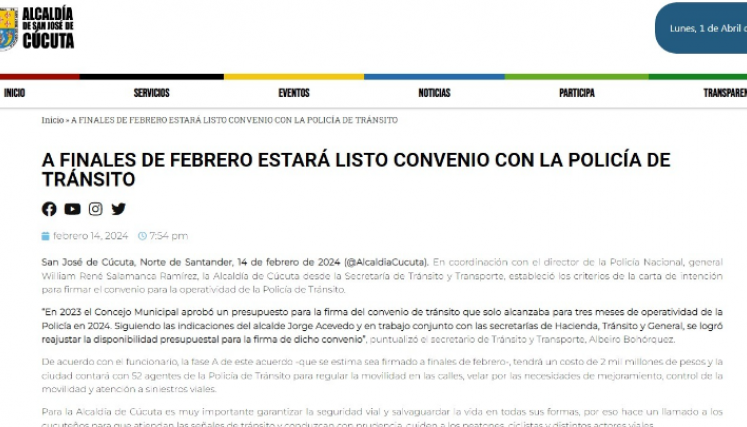 Convenio de tránsito en Cúcuta