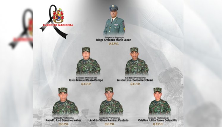 Mueren seis militares tras caer en campo minado en Valdivia, Antioquia, en combate con disidencias y ELN
