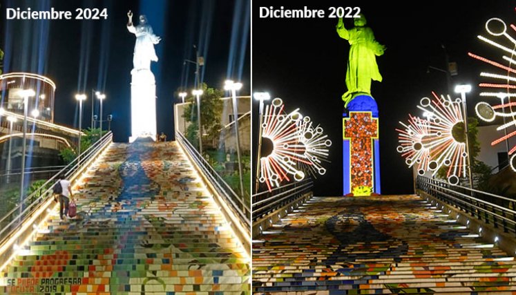 Estas imágenes muestran el monumento Cristo Rey este diciembre (izquierda) y el mismo mes hace dos años (derecha)./ Fotos La Opinión